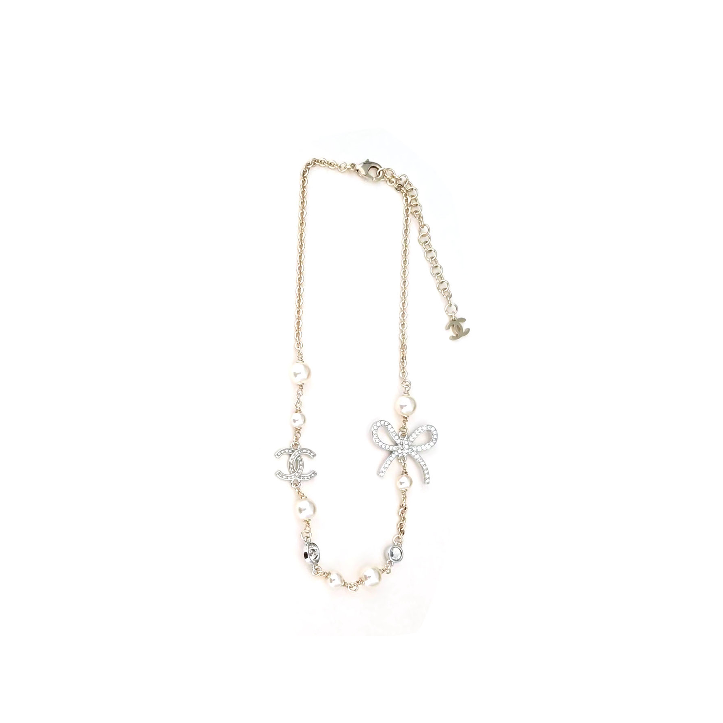 Ch**el bow and double c long necklace